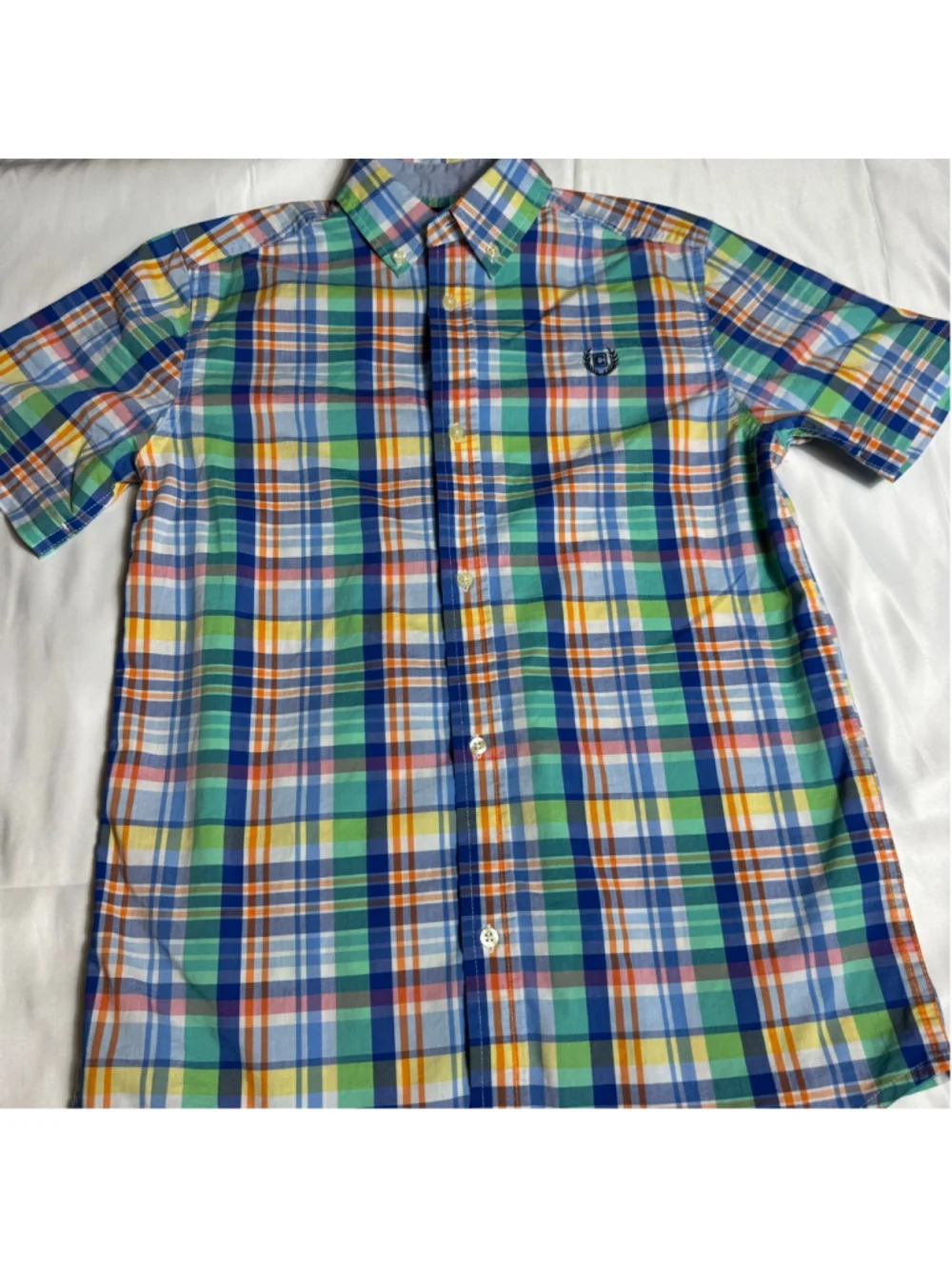 Boys Chaps Plaid Button Down Shirt L 14/16 Blue Green